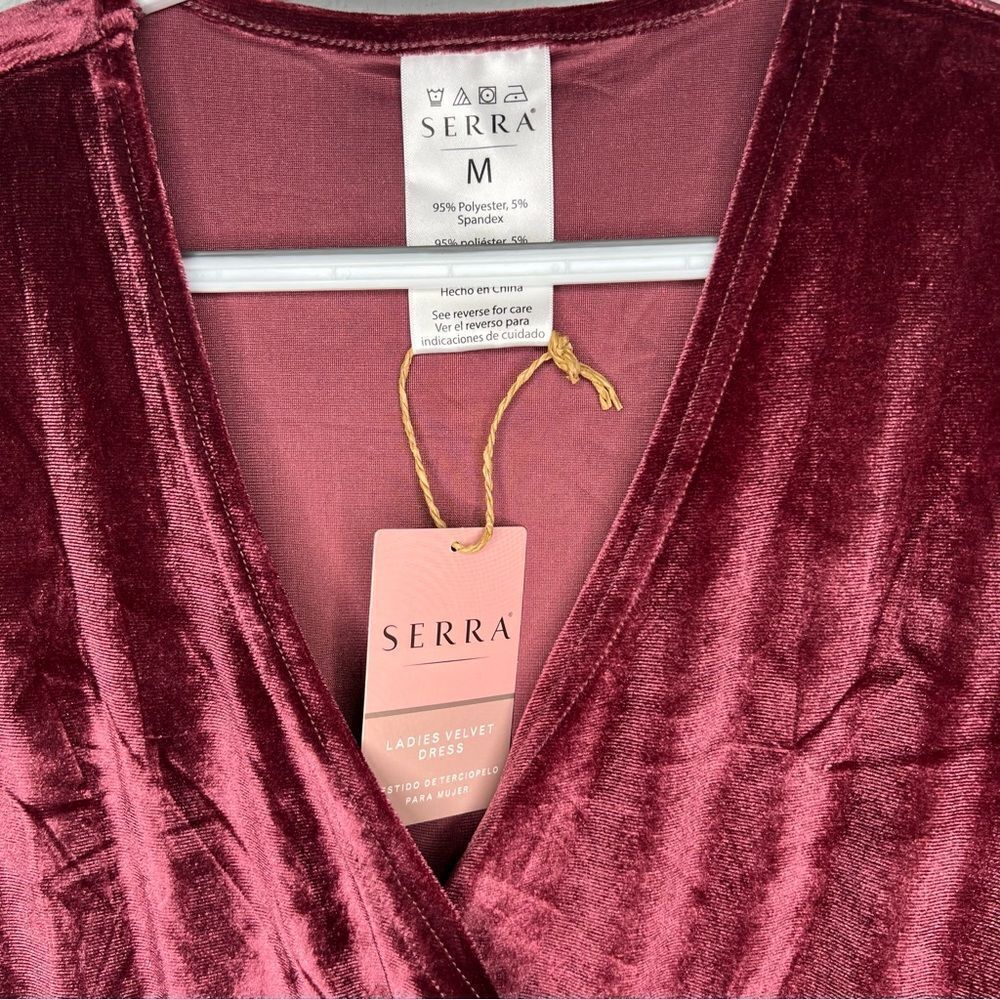 New Serra F Wrap Velvet Burgundy V- Neck Long Sleeve Dress Sz M Holiday Party - Picture 9 of 9